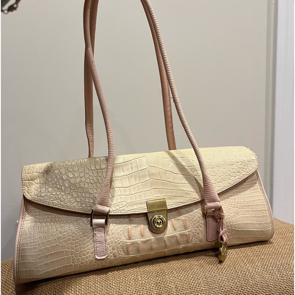 Dooney & Bourke pale pink ostrich leather satchel.Excellent condition. Timeless